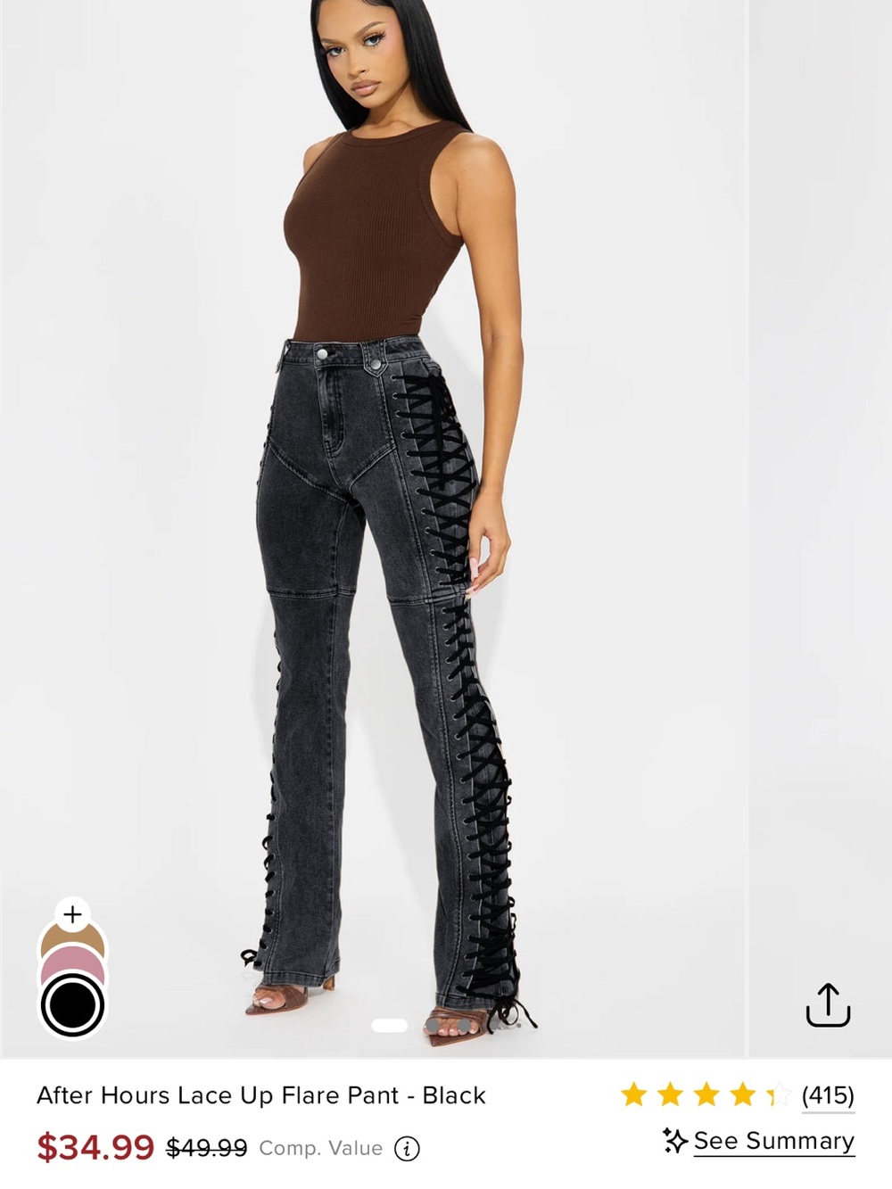 Women’s Black Lace-Up Flare Jeans